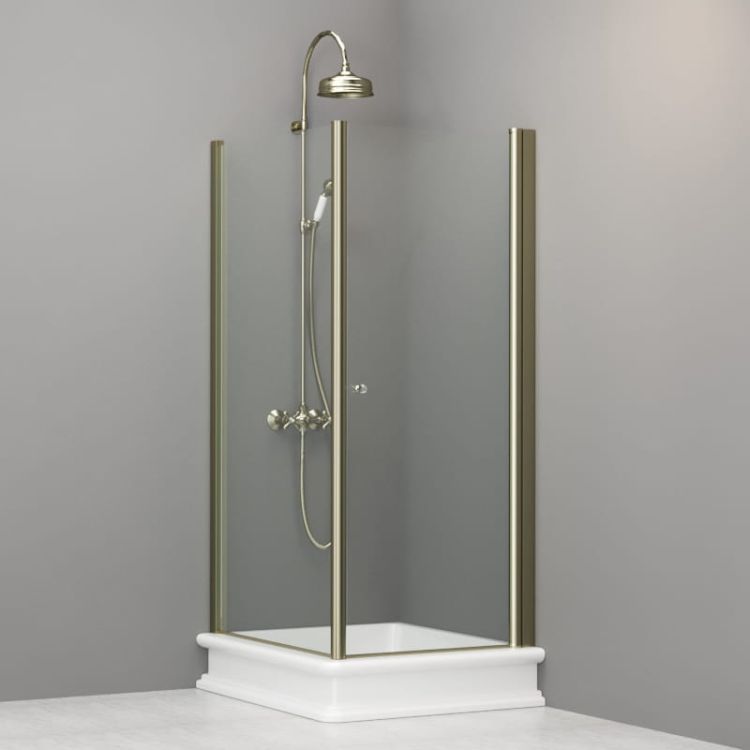 Kabina prysznicowa Retro 80x96 cm prostokątna ze złotymi profilami Kerasan 9143T1 lewa