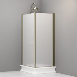 Kabina prysznicowa Retro 80x96 cm prostokątna z piaskowanym szkłem i złotymi profilami Kerasan 9143S1 lewa