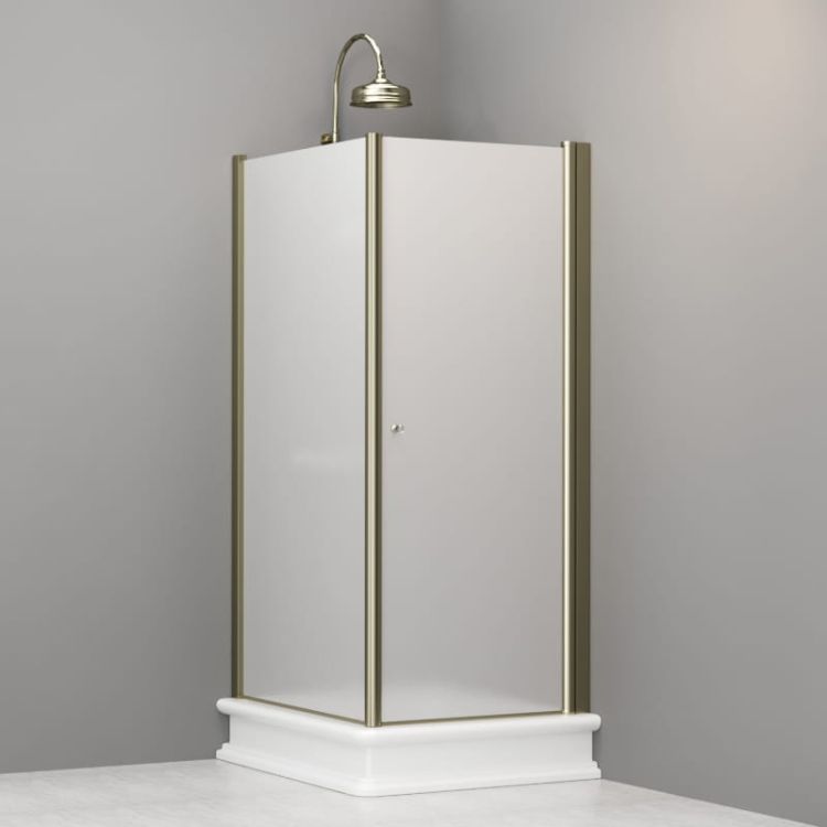 Kabina prysznicowa Retro 80x96 cm prostokątna z piaskowanym szkłem i złotymi profilami Kerasan 9143S1 lewa