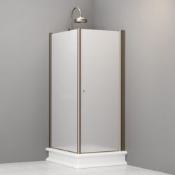 Kabina prysznicowa Retro 80x96 cm prostokątna z piaskowanym szkłem i profilami bronzo Kerasan 9143S3 lewa