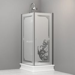 Kabina prysznicowa Retro 80x96 cm prostokątna z piaskowanym szkłem i ornamentem Kerasan 9143P0 chrom lewa