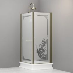 Kabina prysznicowa Retro 80x96 cm prostokątna z piaskowanym szkłem, ornamentem i złotymi profilami Kerasan 9143P1 lewa