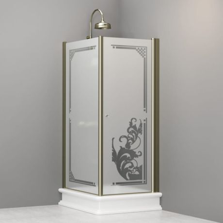 Przejdź do produktu Kabina prysznicowa Retro 80x96 cm prostokątna z piaskowanym szkłem, ornamentem i złotymi profilami Kerasan 9143P1 lewa
