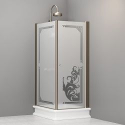 Kabina prysznicowa Retro 80x96 cm prostokątna z piaskowanym szkłem, ornamentem i profilami w kolorze bronzo Kerasan 9143P3 lewa