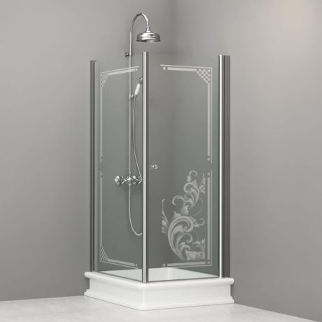 Przejdź do produktu Kabina prysznicowa Retro 80x96 cm prostokątna z piaskowanym ornamentem na szkle Kerasan 9143N0 chrom lewa