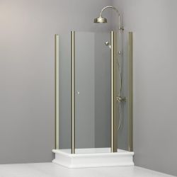 Kabina prysznicowa Retro 80x96 cm prostokątna ze złotymi profilami Kerasan 9142T1 lewa