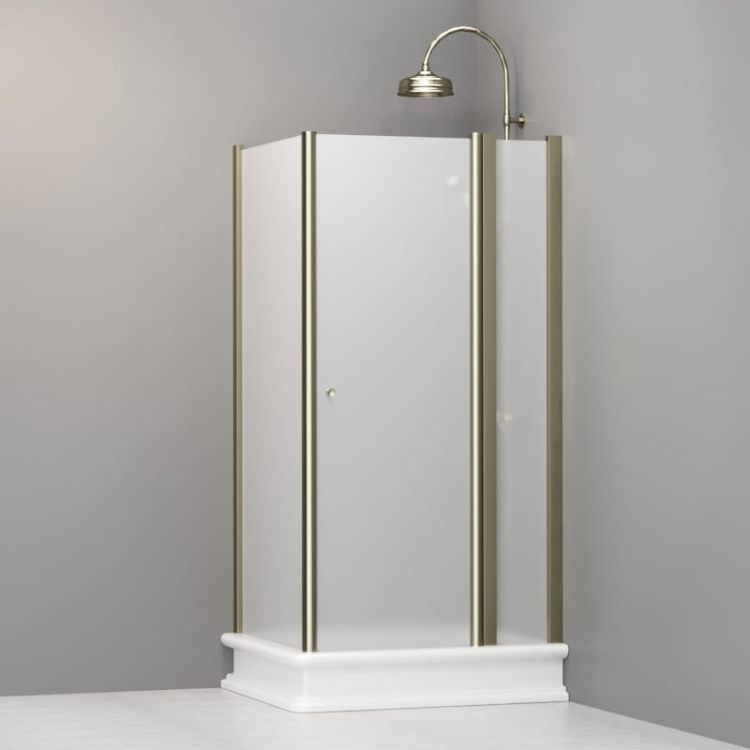 Kabina prysznicowa Retro 80x96 cm prostokątna z piaskowanym szkłem i złotymi profilami Kerasan 9142S1 lewa