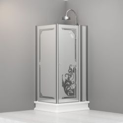 Kabina prysznicowa Retro 80x96 cm prostokątna z ornamentem na piaskowanym szkle Kerasan 9142P0 chrom lewa