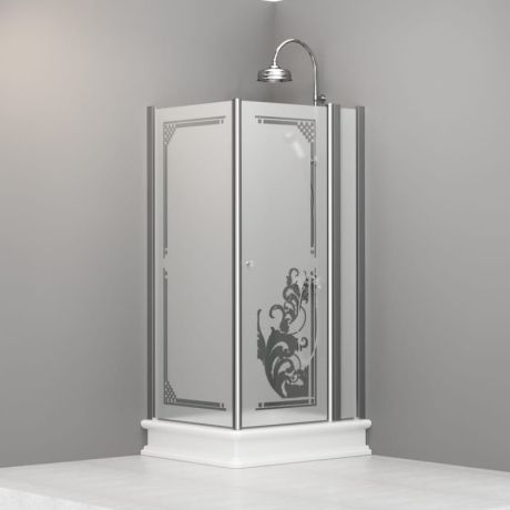 Przejdź do produktu Kabina prysznicowa Retro 80x96 cm prostokątna z ornamentem na piaskowanym szkle Kerasan 9142P0 chrom lewa