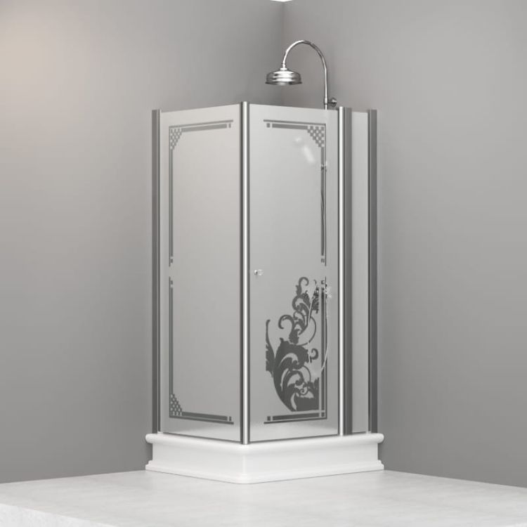 Kabina prysznicowa Retro 80x96 cm prostokątna z ornamentem na piaskowanym szkle Kerasan 9142P0 chrom lewa