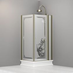 Kabina prysznicowa Retro 80x96 cm prostokątna z ornamentem na piaskowanym szkle i złotymi profilami Kerasan 9142P1 lewa