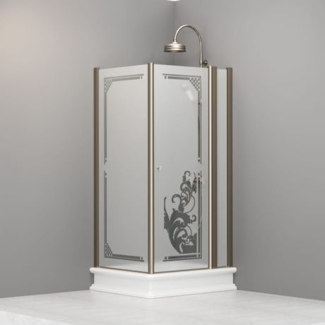 Przejdź do produktu Kabina prysznicowa Retro 80x96 cm prostokątna z ornamentem na piaskowanym szkle i profilami bronzo Kerasan 9142P3 lewa