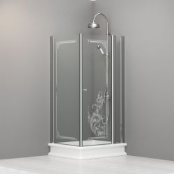 Kabina prysznicowa Retro 80x96 cm prostokątna z piaskowanym ornamentem Kerasan 9142N0 chrom lewa