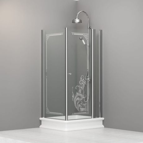 Przejdź do produktu Kabina prysznicowa Retro 80x96 cm prostokątna z piaskowanym ornamentem Kerasan 9142N0 chrom lewa