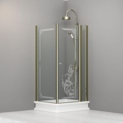 Kabina prysznicowa Retro 80x96 cm prostokątna z piaskowanym ornamentem i profilami w kolorze złotym Kerasan 9142N1 lewa