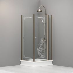 Kabina prysznicowa Retro 80x96 cm prostokątna z piaskowanym ornamentem i profilami w kolorze bronzo Kerasan 9142N3 lewa