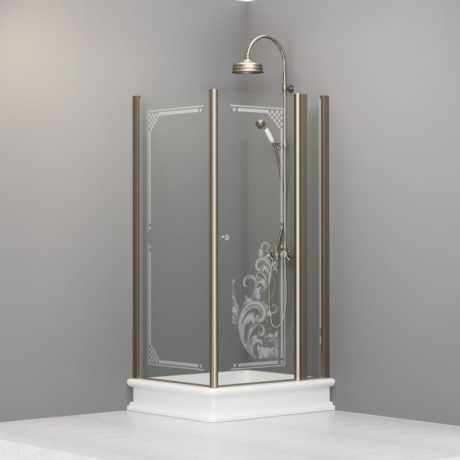 Przejdź do produktu Kabina prysznicowa Retro 80x96 cm prostokątna z piaskowanym ornamentem i profilami w kolorze bronzo Kerasan 9142N3 lewa