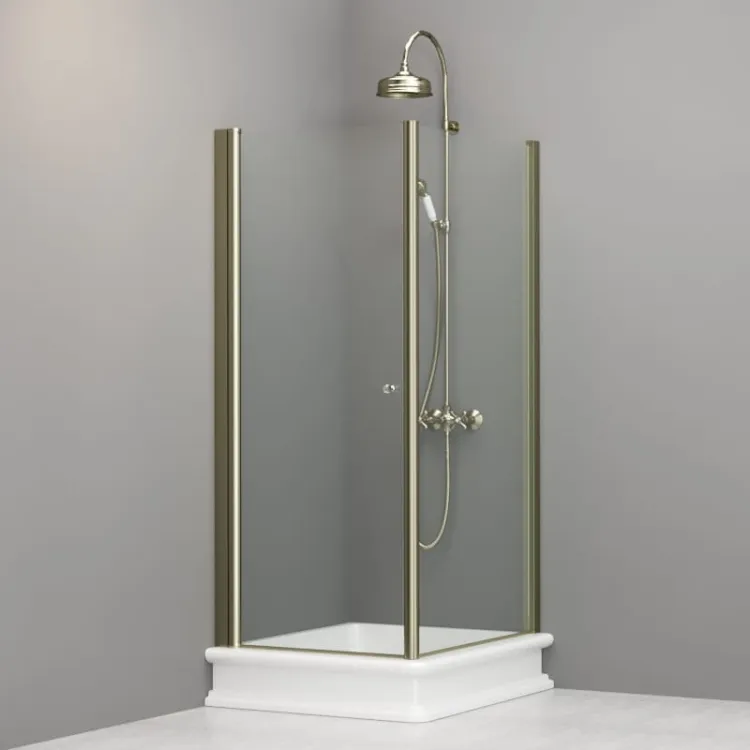 Kabina prysznicowa Retro 80x96 cm prostokątna ze złotymi profilami Kerasan 9144T1 prawa