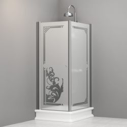 Kabina prysznicowa Retro prostokątna 80x96 cm z ornamentem na piaskowanym szkle Kerasan 9144P0 chrom prawa