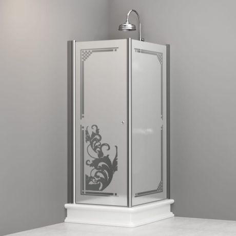 Przejdź do produktu Kabina prysznicowa Retro prostokątna 80x96 cm z ornamentem na piaskowanym szkle Kerasan 9144P0 chrom prawa