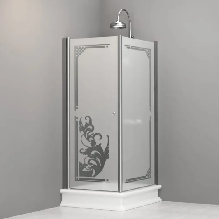 Kabina prysznicowa Retro prostokątna 80x96 cm z ornamentem na piaskowanym szkle Kerasan 9144P0 chrom prawa