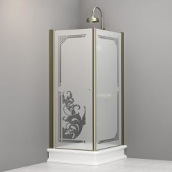 Kabina prysznicowa Retro prostokątna 80x96 cm z ornamentem na piaskowanym szkle i złotymi profilami Kerasan 9144P1 prawa