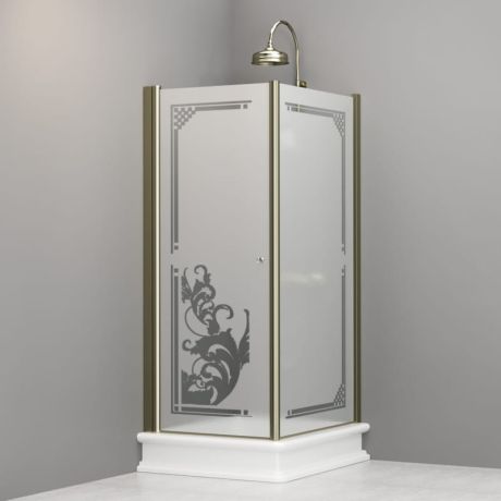 Przejdź do produktu Kabina prysznicowa Retro prostokątna 80x96 cm z ornamentem na piaskowanym szkle i złotymi profilami Kerasan 9144P1 prawa