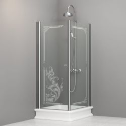 Kabina prysznicowa Retro prostokątna 80x96 cm z piaskowanym ornamentem Kerasan 9144N0 chrom prawa