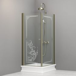 Kabina prysznicowa Retro prostokątna 80x96 cm z piaskowanym ornamentem i złotymi profilami Kerasan 9144N1 prawa