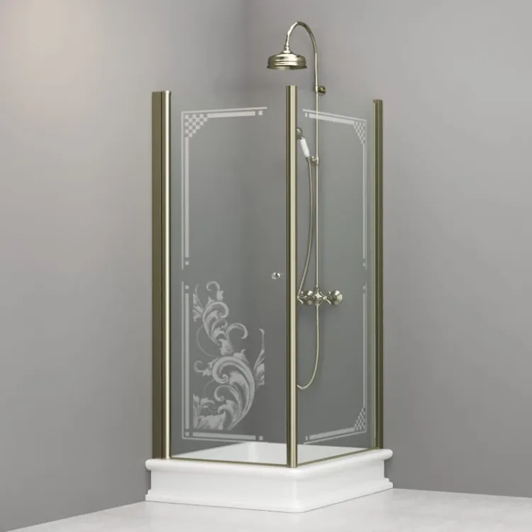 Kabina prysznicowa Retro prostokątna 80x96 cm z piaskowanym ornamentem i złotymi profilami Kerasan 9144N1 prawa