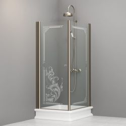 Kabina prysznicowa Retro prostokątna 80x96 cm z piaskowanym ornamentem i profilami bronzo Kerasan 9144N3 prawa