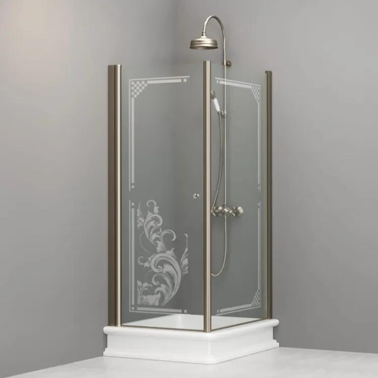 Kabina prysznicowa Retro prostokątna 80x96 cm z piaskowanym ornamentem i profilami bronzo Kerasan 9144N3 prawa