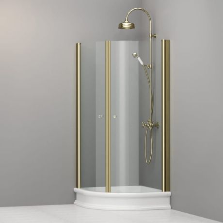 Przejdź do produktu Kabina prysznicowa Retro 90x90 cm półokrągła ze złotymi profilami Kerasan 9151T1