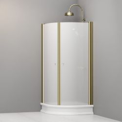 Kabina prysznicowa Retro 90x90 cm półokrągła z piaskowanym szkłem i złotymi profilami Kerasan 9151S1