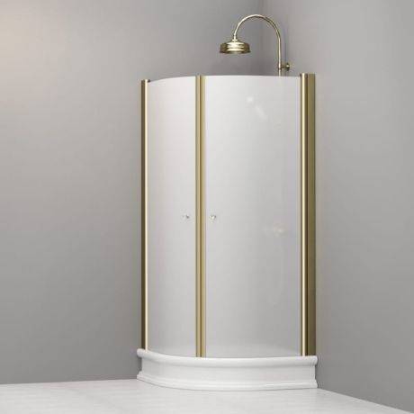 Przejdź do produktu Kabina prysznicowa Retro 90x90 cm półokrągła z piaskowanym szkłem i złotymi profilami Kerasan 9151S1
