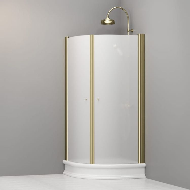 Kabina prysznicowa Retro 90x90 cm półokrągła z piaskowanym szkłem i złotymi profilami Kerasan 9151S1