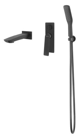 Przejdź do produktu Kompletny zestaw wannowo-prysznicowy podtynkowy z baterią podtynkową, słuchawką prysznicową i wylewką Vedo Desso VBD4243CZ czarny mat
