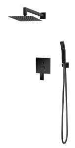 Zestaw prysznicowy podtynkowy kwadratową deszczownica 25 cm z baterią podtynkową i słuchawką prysznicową Vedo Sette Nero VBS7223CZ/25 czarny mat