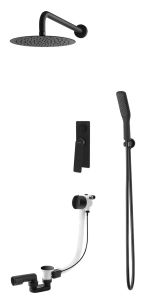 Kompletny zestaw wannowo-prysznicowy podtynkowy okrągła deszczownica 25 cm z baterią podtynkową, słuchawką prysznicową i korkiem klik-klak Vedo Desso Nero VBD4233CZ/25 czarny mat
