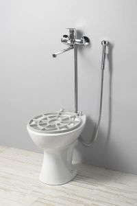 Zlew ceramiczny stojący z rusztem 36x47 cm, odpływ pionowy, biały