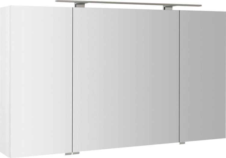 RIWA szafka z lustrem, oświetlenie LED, 121x70x17cm, 3 drzwiczki, biały połysk