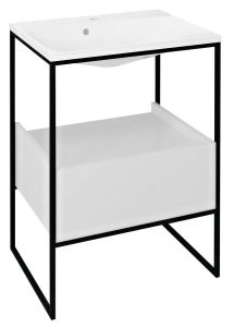 SKA konsola pod umywalkę z szufladą 600x850x460mm, czarny mat/biały połysk