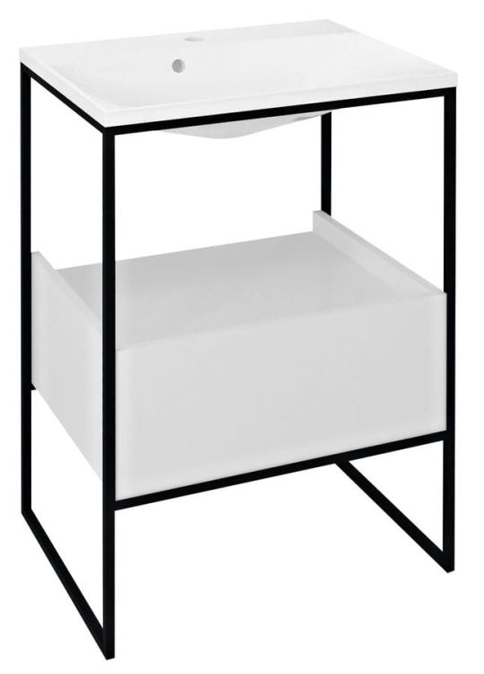 SKA konsola pod umywalkę z szufladą 600x850x460mm, czarny mat/biały połysk