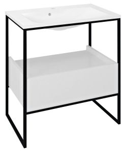 SKA konsola pod umywalkę z szufladą 750x850x460mm, czarny mat/biały połysk