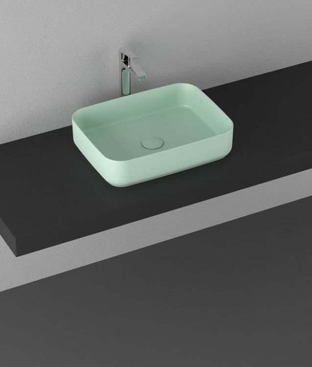 INFINITY RECTANGLE keramické umyvadlo na desku, 50x36 cm, zelená Mint