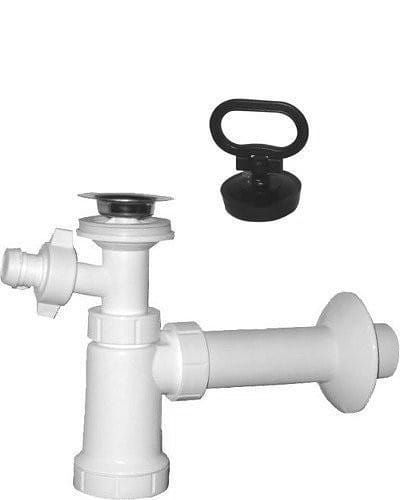 Syfon umywalkowy 5/4', odpływ 40mm, przyłącze do pralki, korek z uchem, plastik