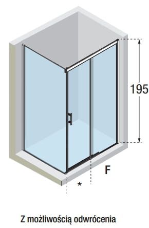 Novellini Kali Kabina prysznicowa 160x100 cm, drzwi przesuwne KALIPH156-1B + ścianka stała KALIFH98-1B rysunek techniczny