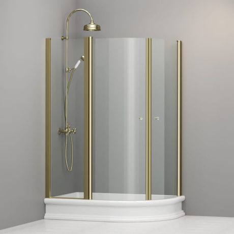 Przejdź do produktu Kabina prysznicowa Retro 80x120 cm półokrągła asymetryczna ze złotymi profilami Kerasan 9137T1
