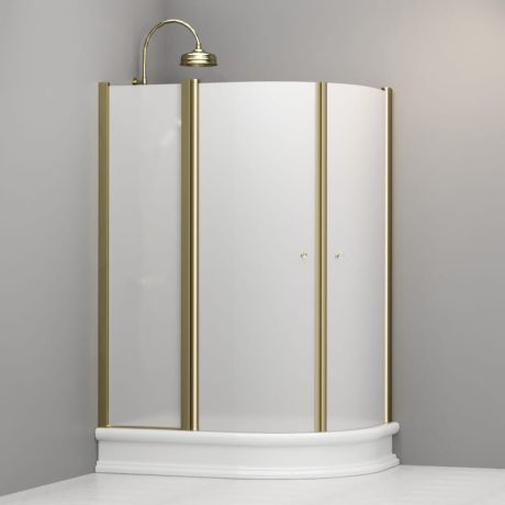 Przejdź do produktu Kabina prysznicowa Retro 80x120 cm półokrągła asymetryczna z piaskowanym szkłem i złotymi profilami Kerasan 9137S1