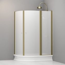 Kabina prysznicowa Retro 80x120 cm półokrągła asymetryczna z piaskowanym szkłem i złotymi profilami Kerasan 9138S1